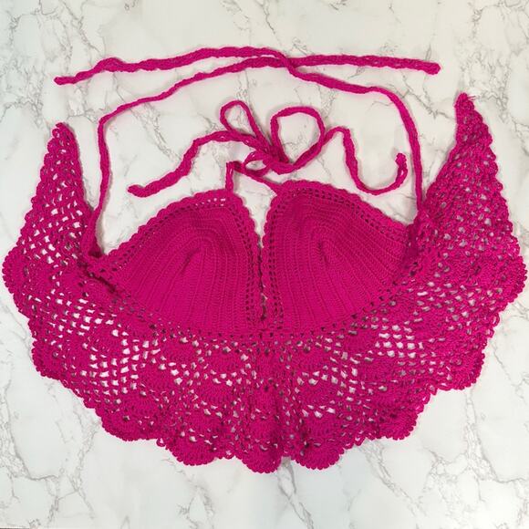 Crochet Halter Top in Vibrant Pink - Picture 9 of 11